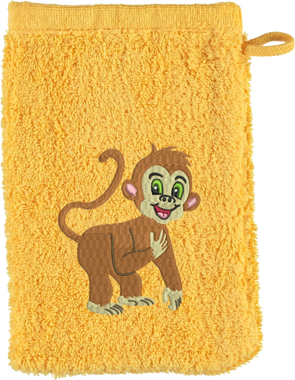 Waschhandschuh von Cawö bestickt mit Äffchen