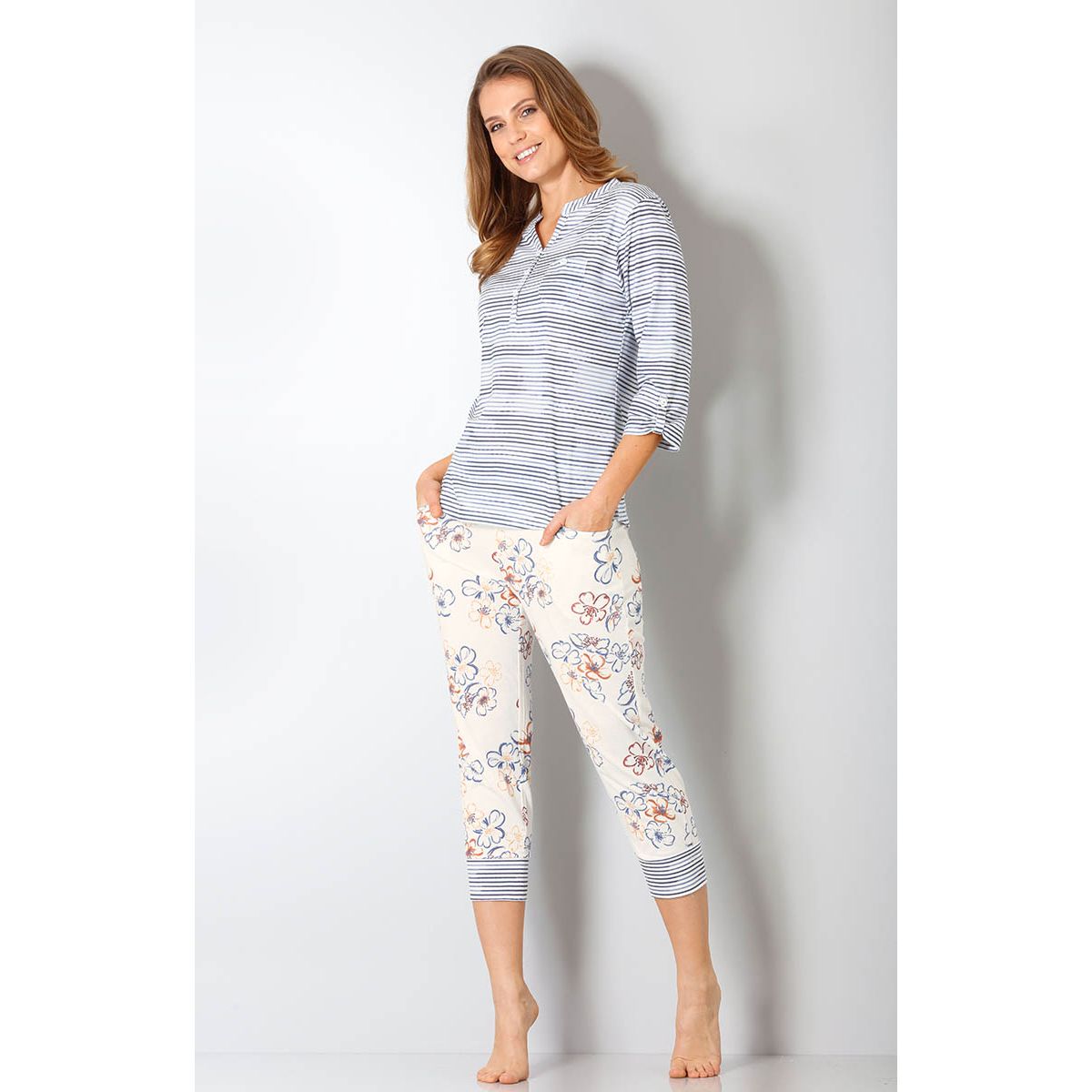 Hajo Damen 7/8 Pyjama 45322 Blüten