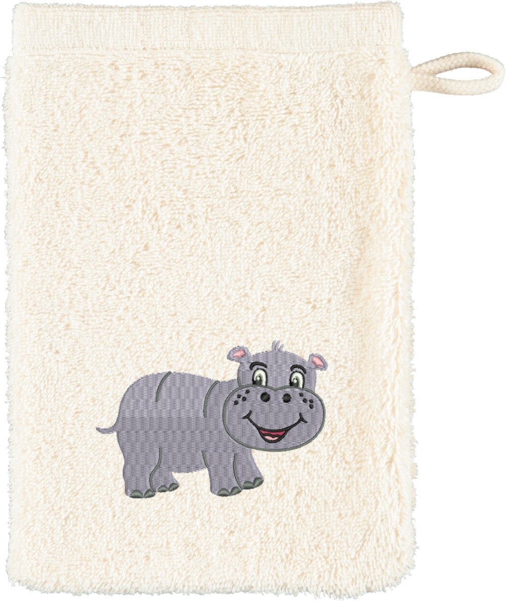 Waschhandschuh von Cawö bestickt mit Hippo