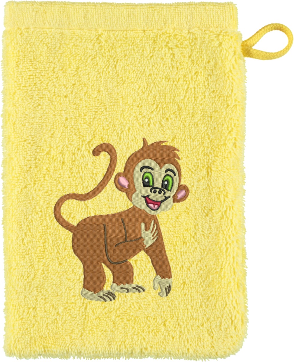 Waschhandschuh von Cawö bestickt mit Äffchen