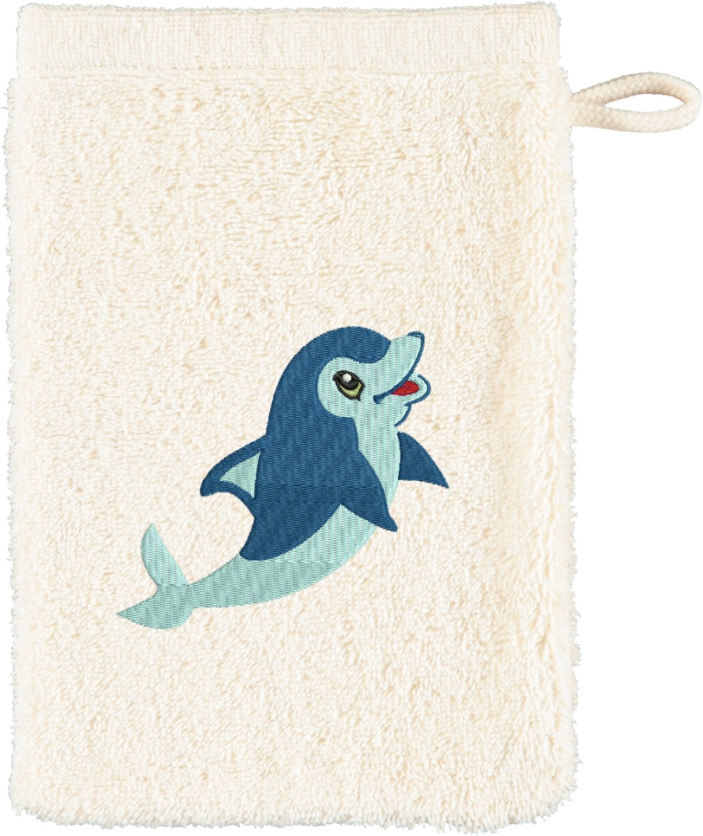 Waschhandschuh von Cawö bestickt mit Delphin