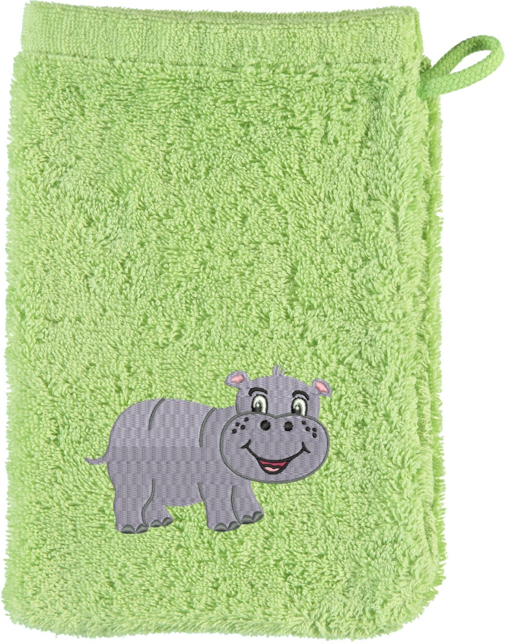 Waschhandschuh von Cawö bestickt mit Hippo