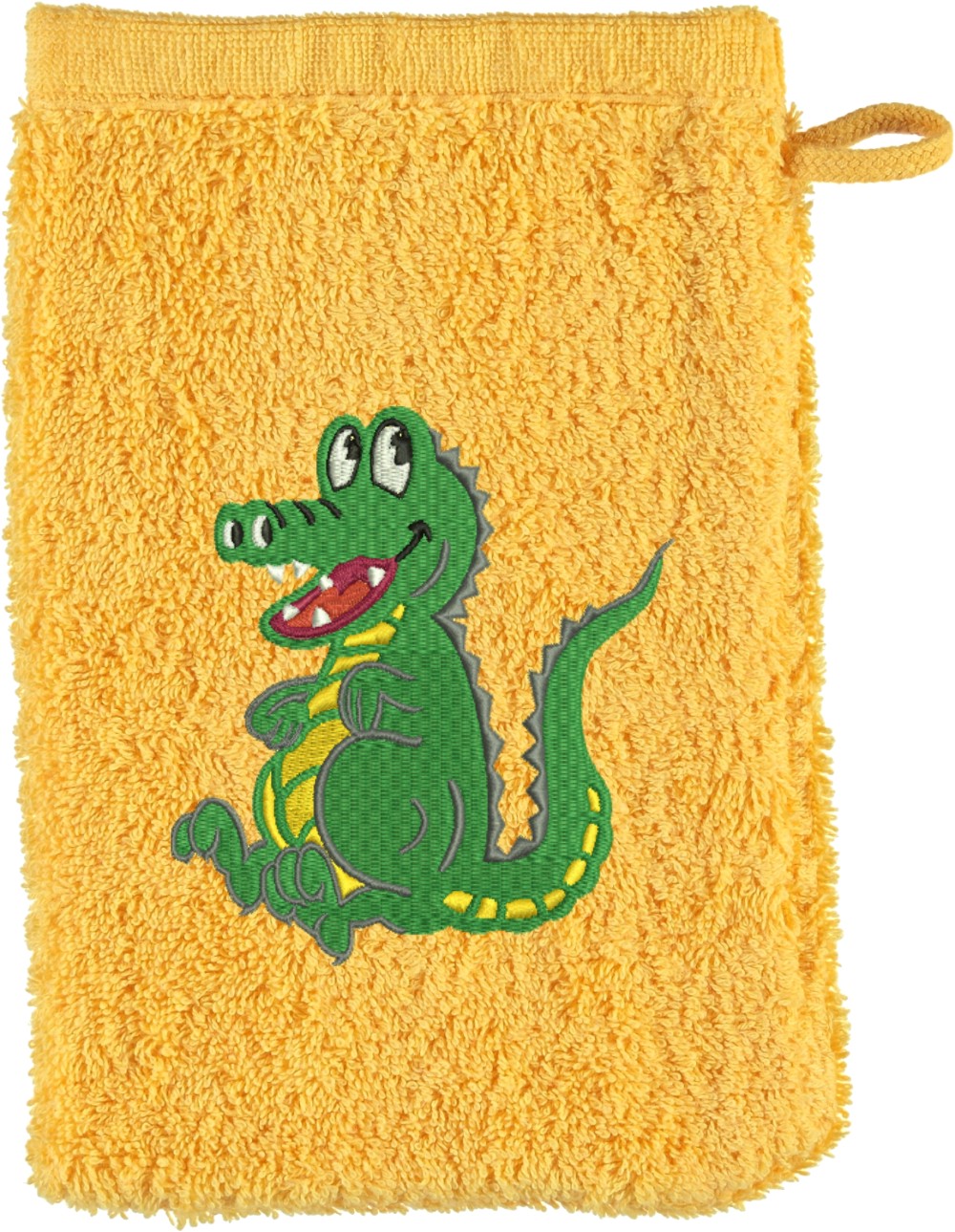 Waschhandschuh von Cawö bestickt mit Kroko