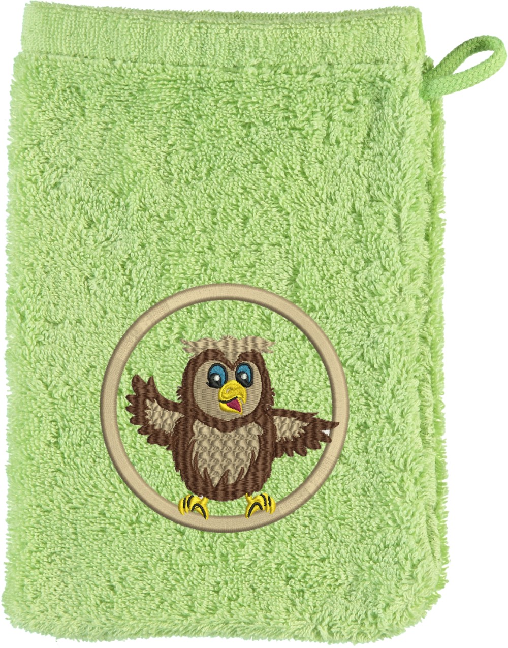 Waschhandschuh von Cawö bestickt mit Eule