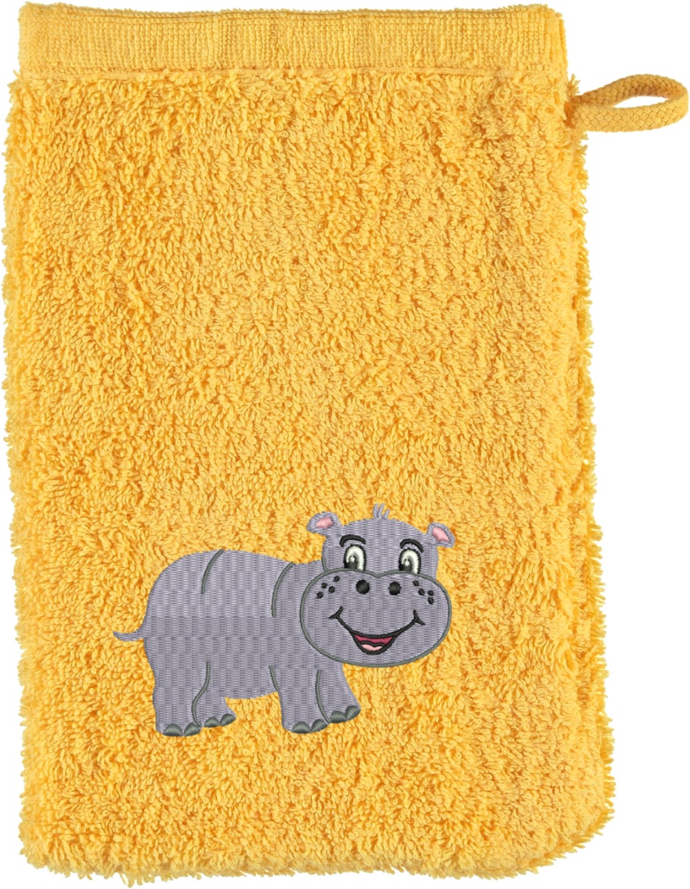 Waschhandschuh von Cawö bestickt mit Hippo