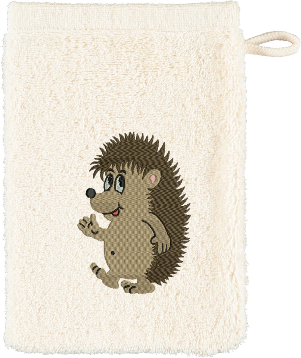 Waschhandschuh von Cawö bestickt mit Igel
