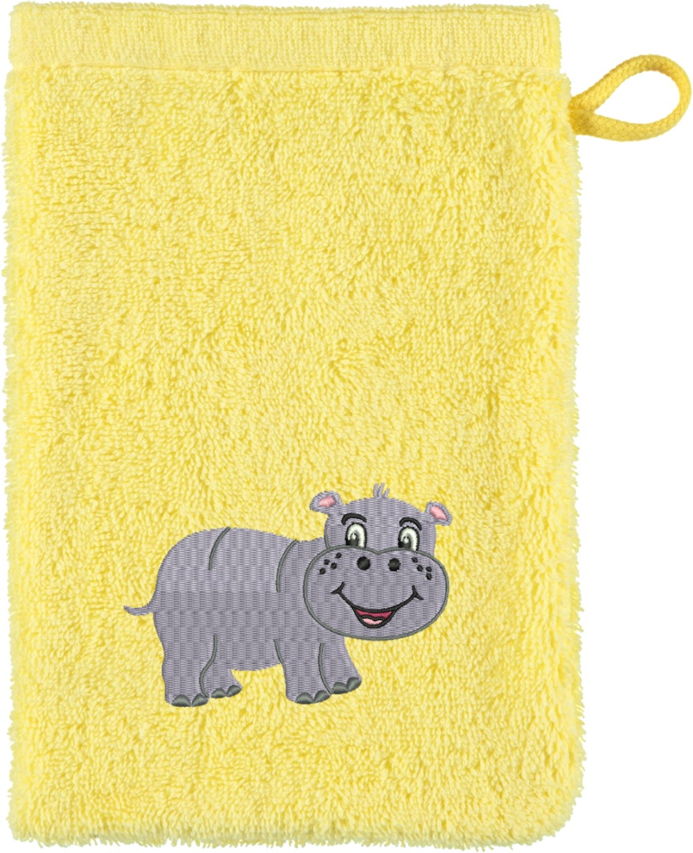 Waschhandschuh von Cawö bestickt mit Hippo