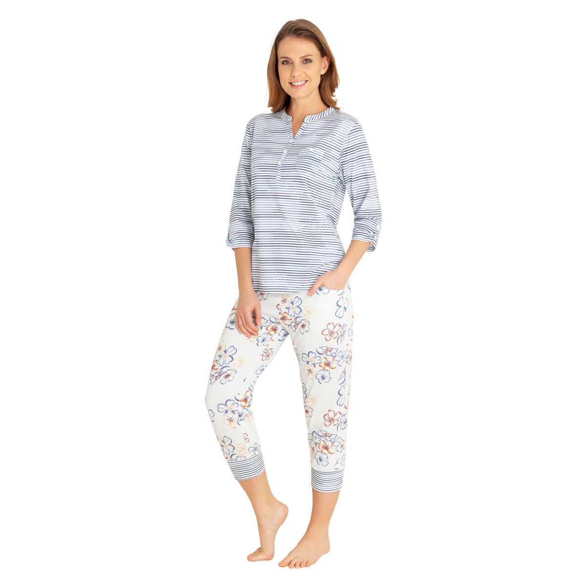 Hajo - Damen 7/8 Pyjama - Blüten Klima Komfort