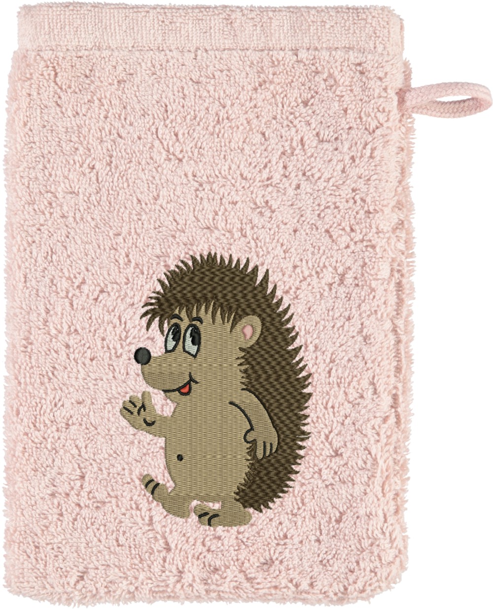 Waschhandschuh von Cawö bestickt mit Igel