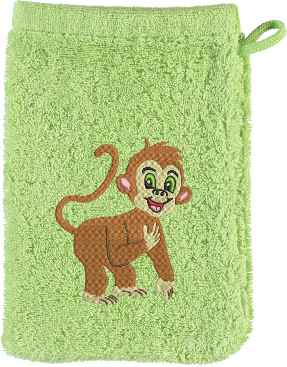 Waschhandschuh von Cawö bestickt mit Äffchen