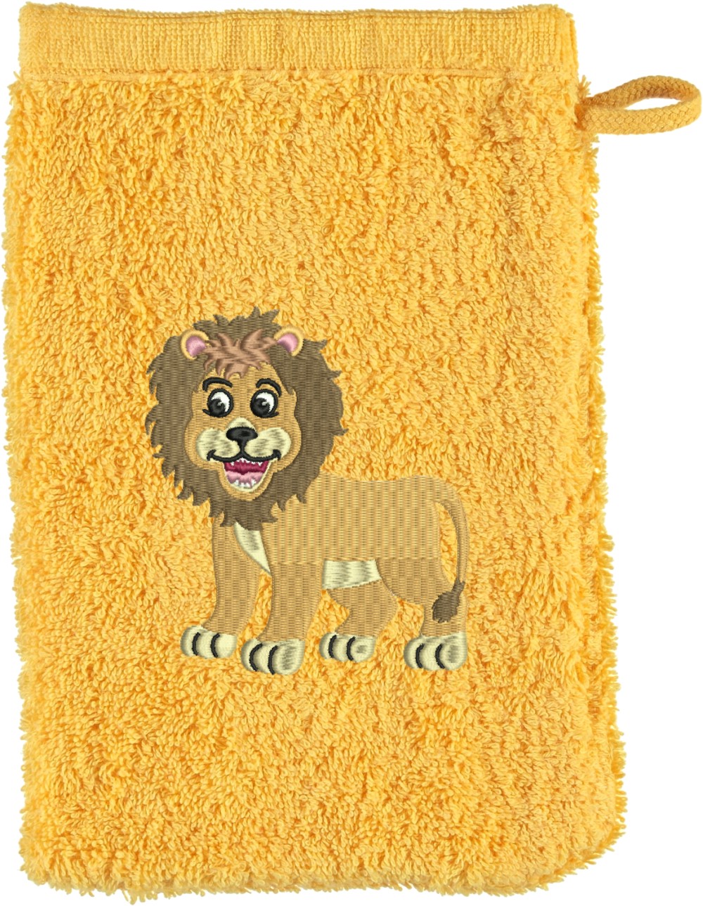 Waschhandschuh von Cawö bestickt mit Löwe