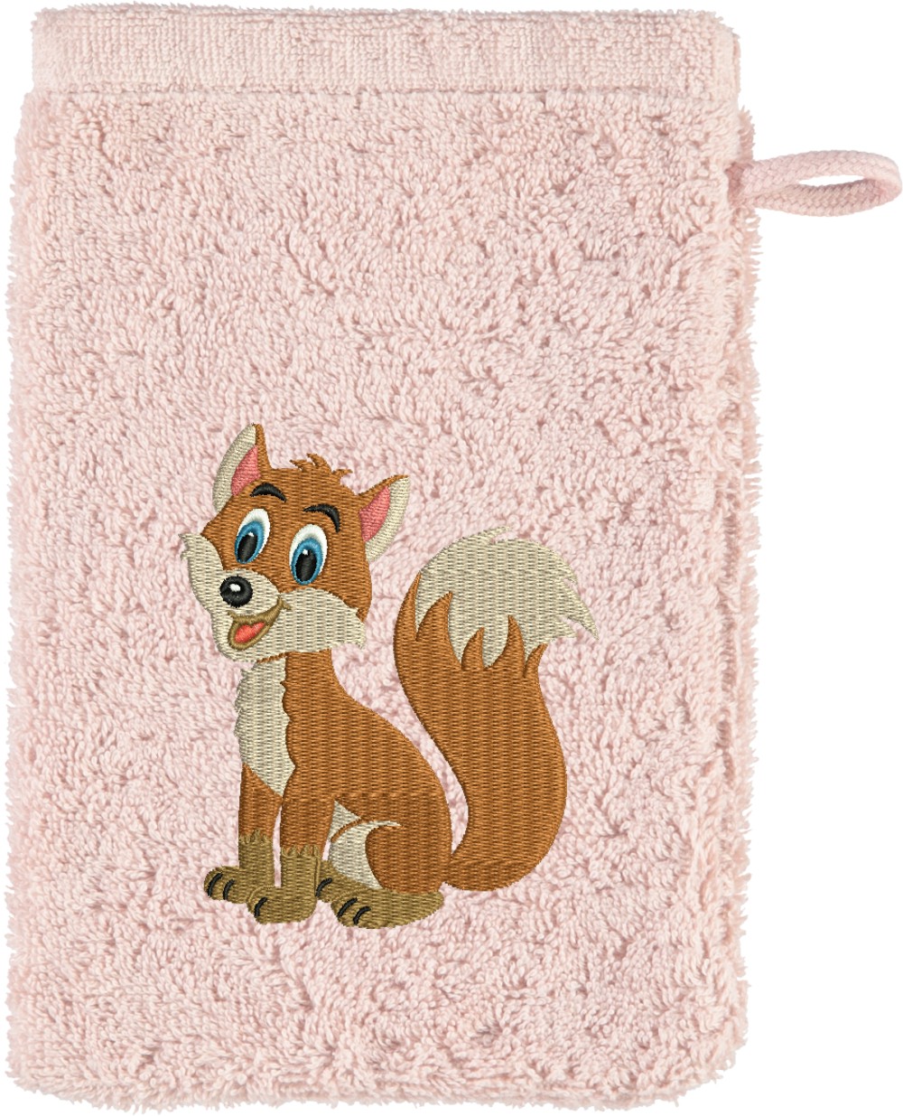 Waschhandschuh von Cawö bestickt mit Fuchs